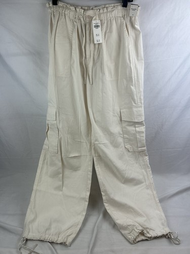 Abercrombie & Fitch Womans Cargo Parachute High Rise Baggy Pants Sz M Cream Y2K - Picture 3 of 24