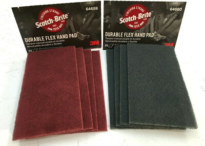 3M 64659 & 64660 Scotch Brite Durable Flex Hand Sanding Pads 4 of each Red&Gray