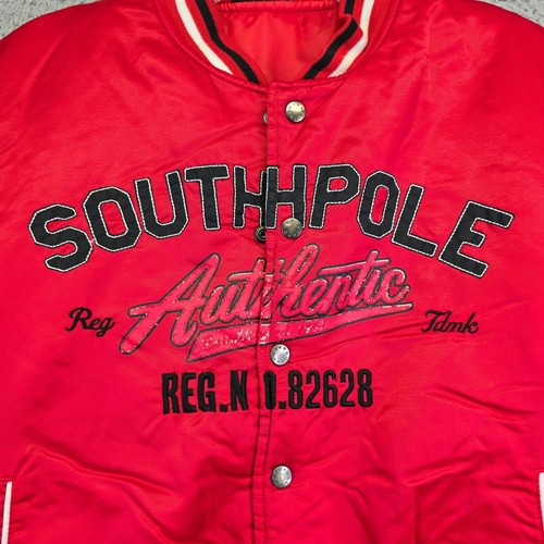 Southpole Satin Bomber Jacket Boys Medium 12/14 Red Black Snap Throwback Puffer - Picture 3 of 14