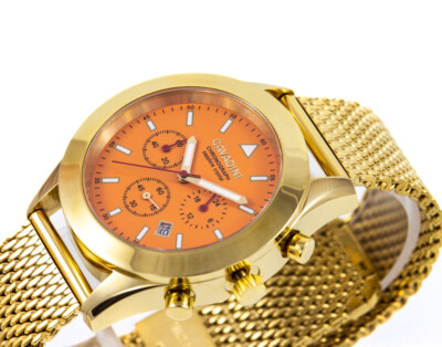 Blue Eagle Chronograph Cavadini CV-555 Herren vergoldet 40 mm Saphirglas orange