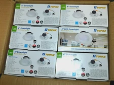 NEW Case lot of 12 Topaz Recessed LED Downlights, 4" 2700k CCT 6.5W, Baffle Trim