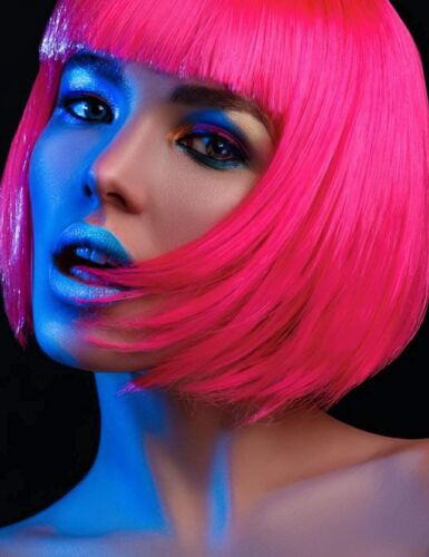 Wig and Party Sunglasses, Hot Pink Wigs for Women, Neon Bright Dark Pink Wig wit - Picture 4 of 11