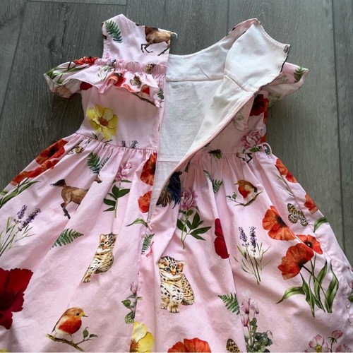 MonnaLisa Horse Pattern Dress Floral Tulle 6 Pink - Picture 4 of 9