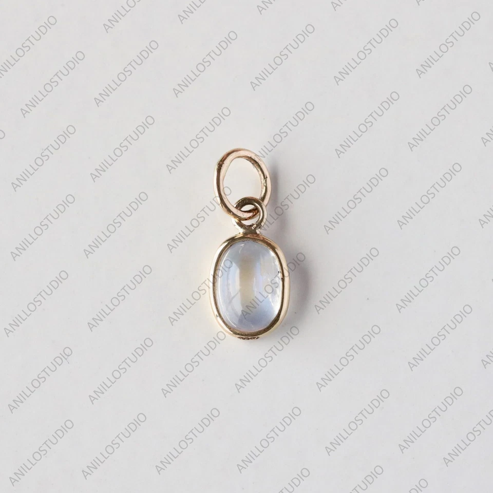 8x6mm Cabujón Arco Iris Piedra Lunar Dije Colgante para Pulsera, Collar Oro 14k Foto 4 de 4