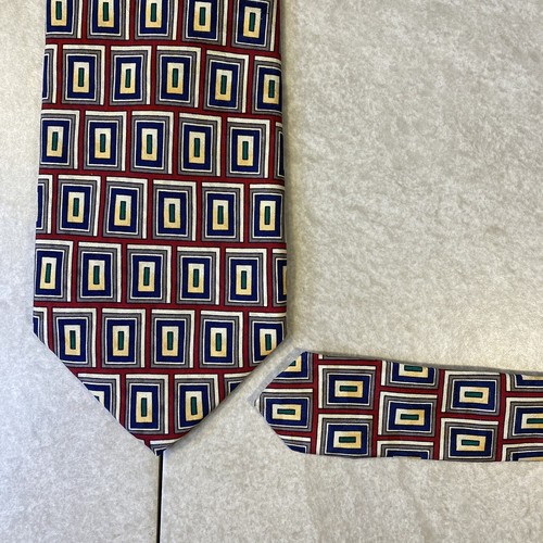 Corbata de Colección Robert Talbott Para Hombres Roja con Azul Dorado Verde Rectángulo Geométrico