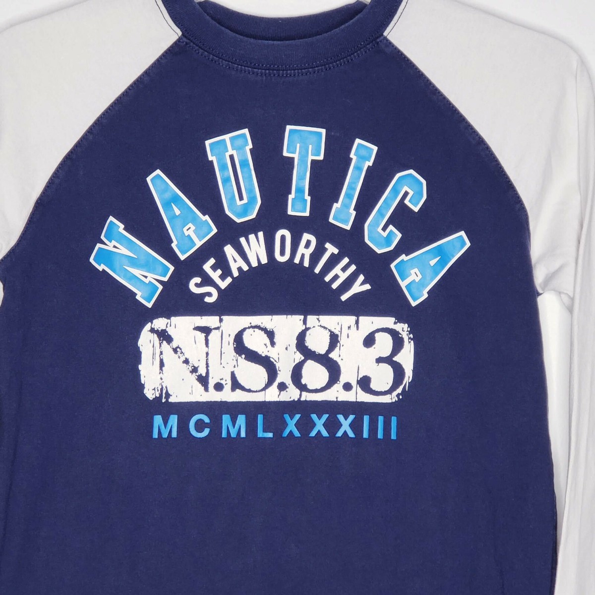T-shirt Manches Longues Nautica Pour Garçon - Taille 10-12, 100% Coton, Bleu, Neuf Avec étiquettes
