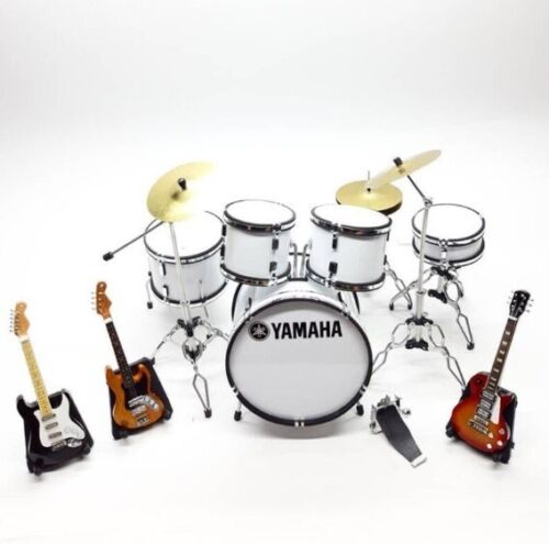 Miniature Drum Set Rocker White + 3 Guitars Musical Instrument 1/6 Display Gift - Picture 3 of 4