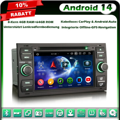 64GB Android 14 Autoradio GPS DAB+ Ford S/C-Max Focus Galaxy Kuga Fiesta Transit