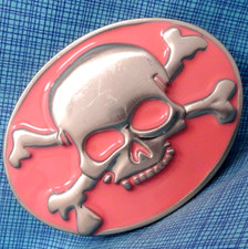 Skull Crossbones Belt Buckle Heavy Pink Biker Babe Vintage 90s Halloween .MMR581
