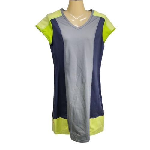 Title Nine Colorblock V Neck Athletic Dress Women's Size S Neon Green Navy Gray