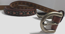 Fossil 3/4" Wide Tan Belt Chains Weaving Size L Golden Buckle NICE 