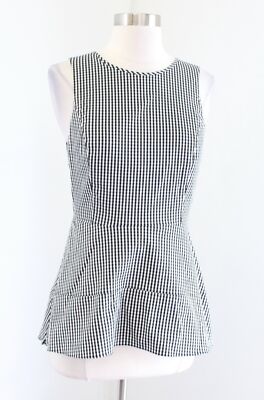 White House Black Market Gingham Plaid Woven Hi Lo Shell Top Blouse Size 0