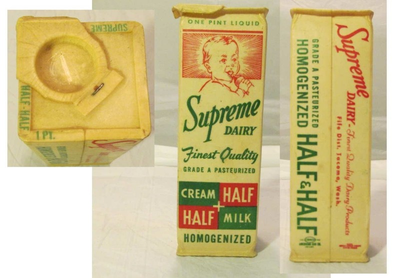 Vintage Supreme Dairy, Tacoma, WA 1/2 pint half & half waxed carton