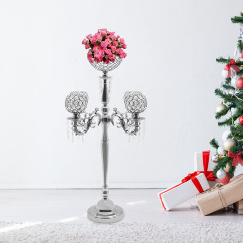 89cm Table Candelabra Votive Candle Stick Holder 5 Arm Glass Crystal Centerpiece