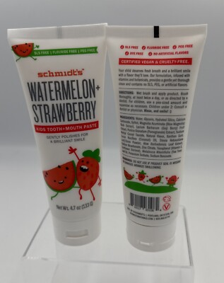 NO FLORIDE Schmidts Watermelon + Strawberry Kids Tooth + Mouth Paste, 2 pack