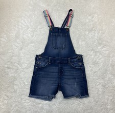 Justice Shortalls Girls Size 14 Rainbow Straps Overalls Denim Blue Jean Raw Hem