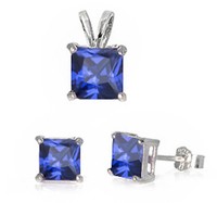 Princess Shape Tanzanite .925 Sterling Silver Earrings & Pendant Set on sale Princess Shape Tanzanite .925 Sterling Silver Earrings & Pendant Set on sale