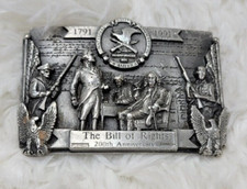 Vintage NRA Silver Tone Patriotic 200th Anniversary Bill Of Rights Belt Buckle