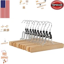 10-Piece Premium Wooden Pants Hangers - Stylish and Functional Closet Solution