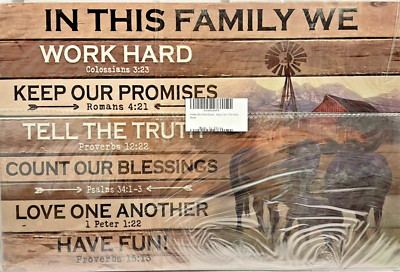 Inspirational - In This Family We Work Hard- Religious / Farm / Cow / Wood Sign