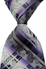 New Classic Plaids Checks Gray Purple JACQUARD WOVEN 100 Silk Men's Tie Necktie