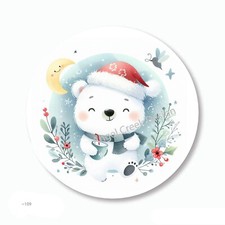 Polar Bear in Santa Hat Christmas Favors Scrapbook Stickers Envelope Seals