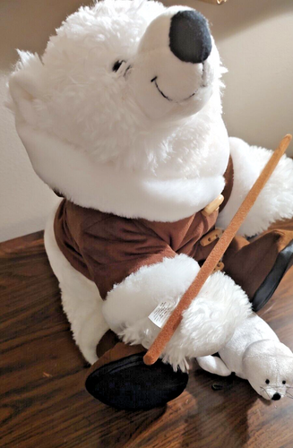 BUILD A BEAR White Polar Bear Arctic Fisherman w/ Pole Fish Parka Mukluks & Seal - Picture 12 of 15