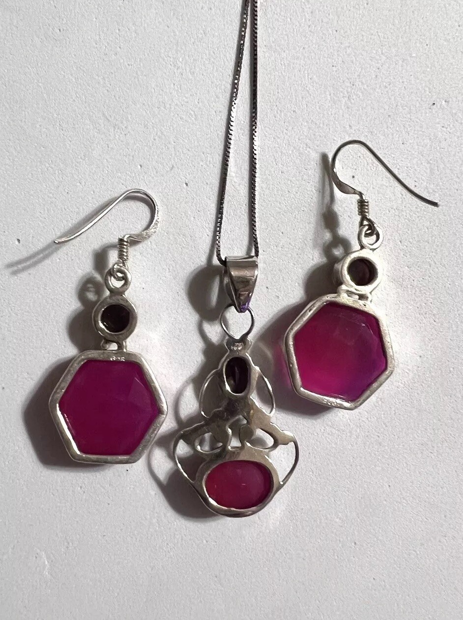 Natural Garnets And Lab Created Ruby Necklace And… - image 6