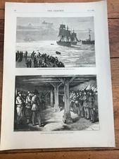 1870 illustrated print - ironclad in boulogne harbour & breton army drilling