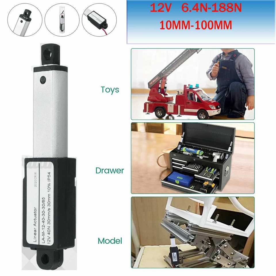 Micro Mini Electric Linear Actuator 10mm 100mm Force 1.5-42.3lbs 12V Fast 6''/s - Image 3 of 4