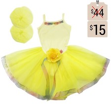 Girls' Camisole Leotard Costume Dress with Arm Puffs and Ribbon Hem Skirt