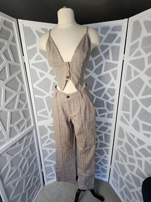 Women's 2pc set crop top and pants Sz. S Brown/white Herringbone. Brand Plan B.