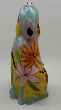 Flower Dog Ceramic Coin Bank Piggy Bank Hand Painted Kitschy Art w/ Stopper 8”