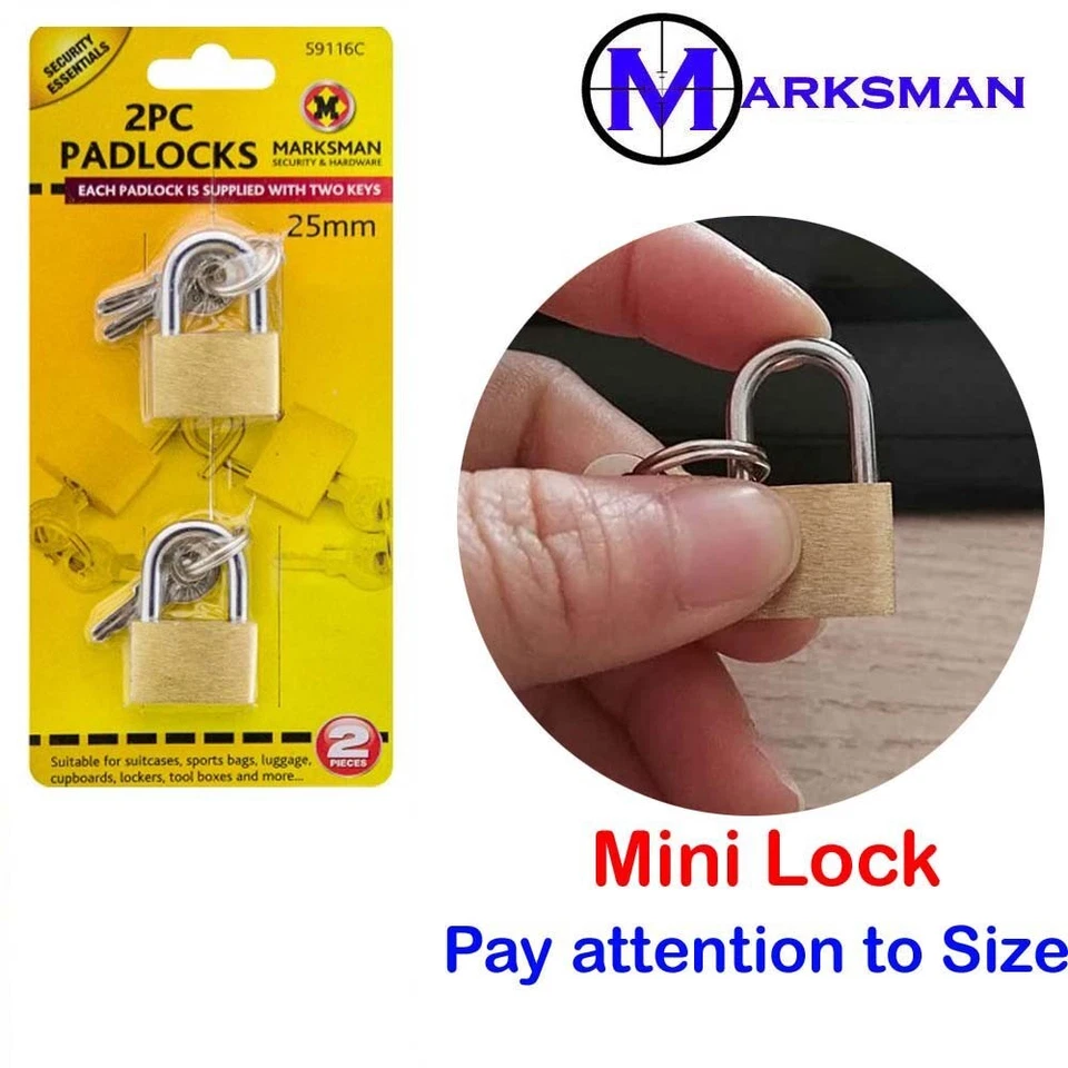 25mm Mini Padlock 2 Pc for Small Sport Bag Suitcase Luggage Brass Lock with Key - Image 2 of 4