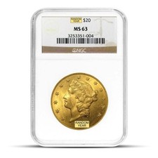 $20 Liberty Gold Double Eagle Coin (MS63, NGC or PCGS)