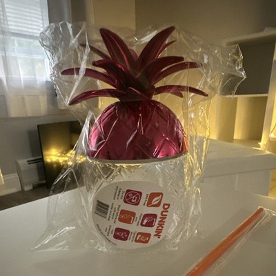 Dunkin' 24oz Clear Plastic Tumbler Pineapple Theme w/ Pink Lid & Straw