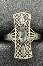 EUC Sterling Silver Gen Blue Topaz Filigree Ring 925 Size 7 X30