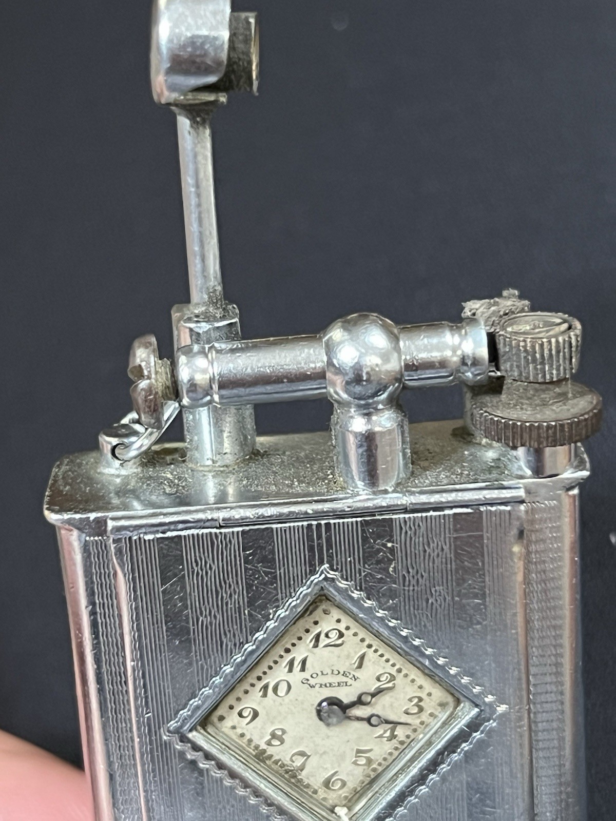 Vintage 1930 GOLDEN WHEEL LIFT Arm Watch Pocket Lighter Art Deco