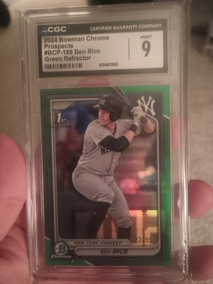 Topps 2024 Bowman Chrome Prospects Ben Rice Green Refractor 22/99  Cgc 9