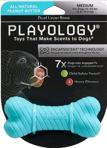 (Box Of 24)Playology Dual Layer Bone Dog Toy Peanut Butter Scent, Medium - Picture 1 of 7