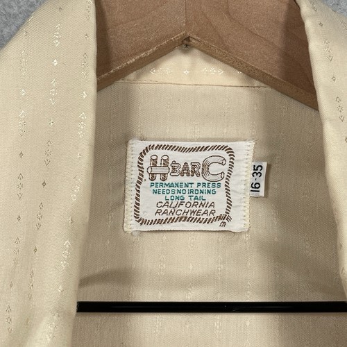 Vintage H Bar C Shirt 16-35 LT Geometric Beige Lightweight Pearl Snap Western - Picture 5 of 9