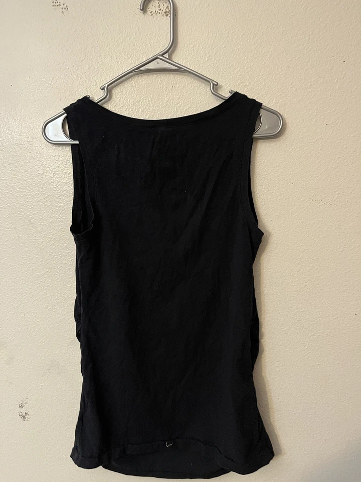 Love By Gap Maternity Medium Black Cotton Stretch Scoop Neck Ruched Tank Top - Image 3 of 4