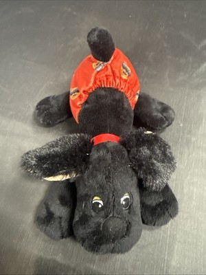 Pound Puppies Newborns 2023 Black Plush dog red diaper 8''