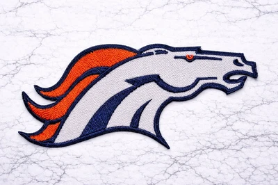 DENVER BRONCOS NFL EMBROIDERED IRON ON PATCH 4" X2" FREE SHIPPING &TRACKING - Image 1 of 2
