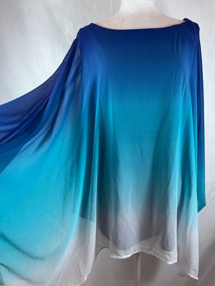Poncho Top Lane Bryant Talla Grande 26/28 Azul Ombre Gasa Transparente Fluido BoHo Foto 2 de 4