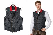 Herren Weste 50 Almsach Trachtenweste Brokat-Muster Lederbesatz Oktoberfest Wies