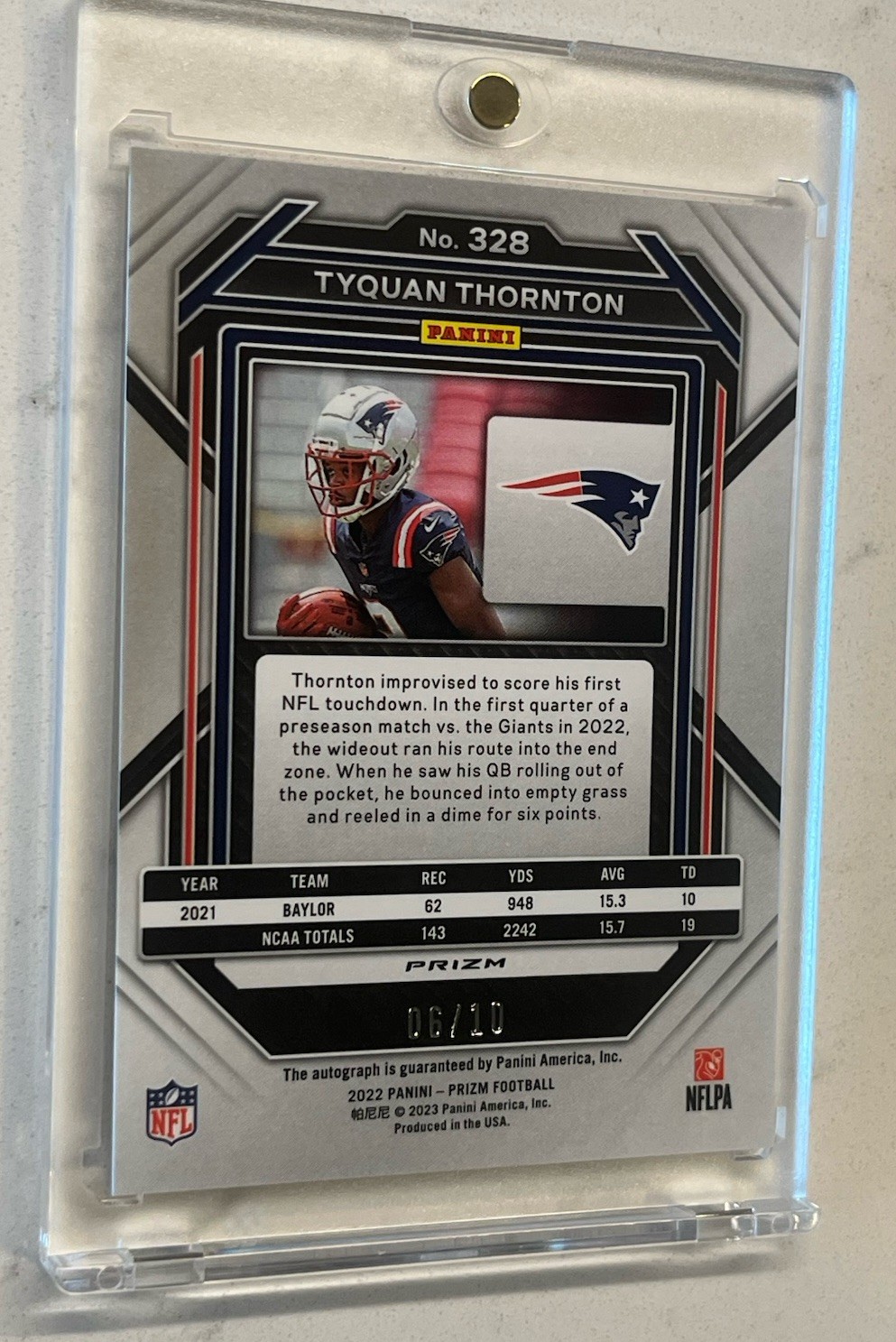 Tyquan Thornton True Gold Prizm /10 Rookie Auto 2022 Panini Prizm RC view 6