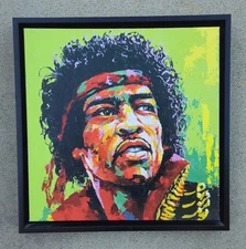 JIMI HENDRIX POP ART ACRYLIC CANVAS PAINTING - 17X17 - VERY NICE CONDITION
