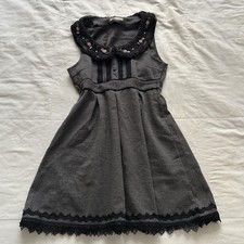 Axes Femme Charcoal Gray Lace Rosette Pearl Pintuck Dress Medium Japan