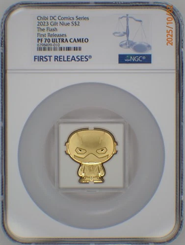 2023 NIUE 1 Oz .999 SILVER $2 DC COMICS GILT CHIBI THE FLASH NGC FR PF70UC SN 27